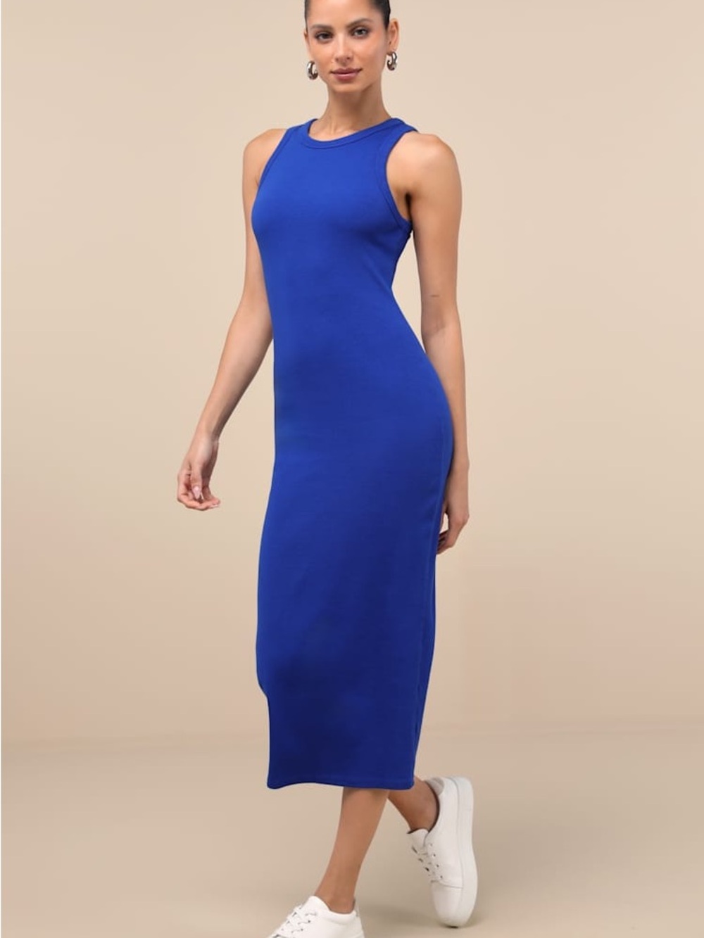 Lulu's Racerback Ribbed Midi Dress in Cobalt